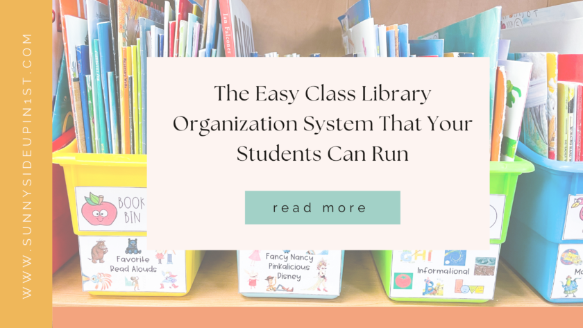 simple class library organization system with book bin labels and matching book stickers