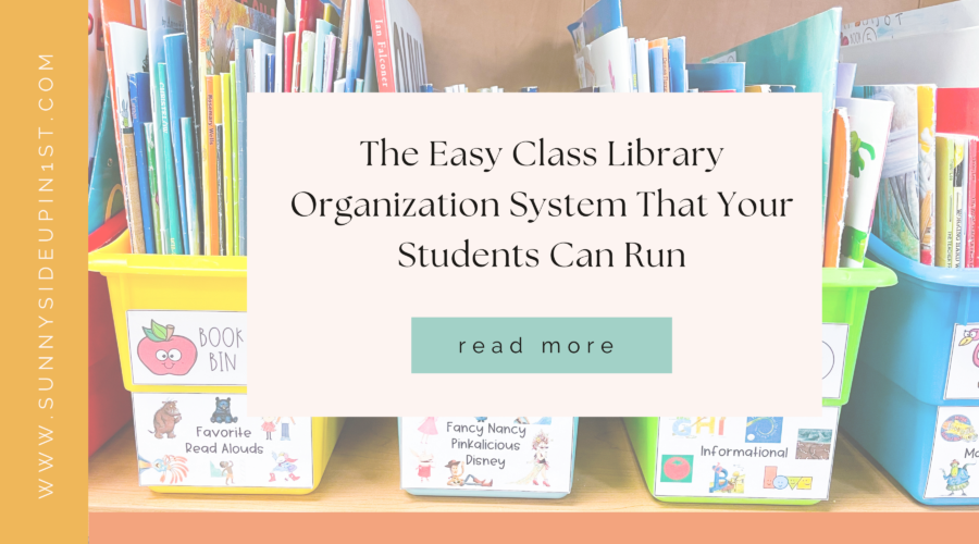 simple class library organization system with book bin labels and matching book stickers