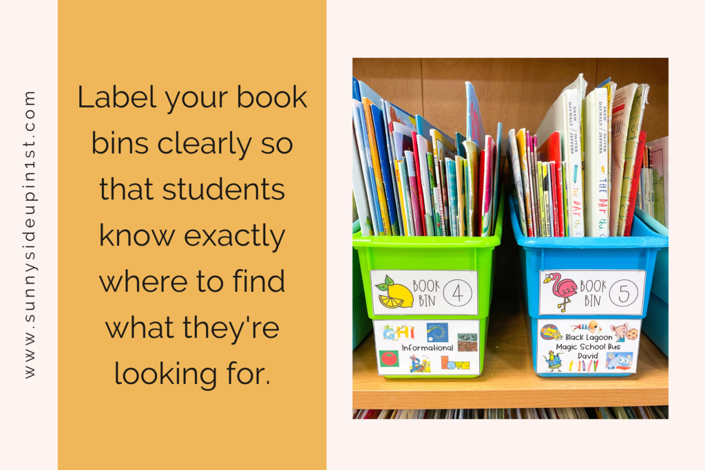 how to set up a classroom library by clearly labeling books so students can find what they're looking for